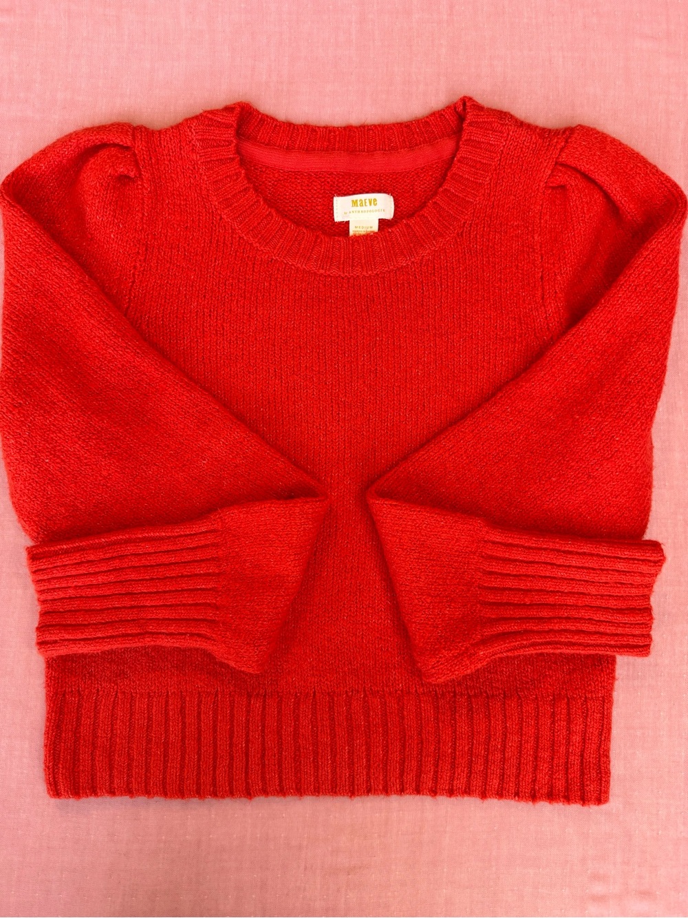 Maeve Red Crewneck Puff-Sleeve Sweater - Picture 6 of 9